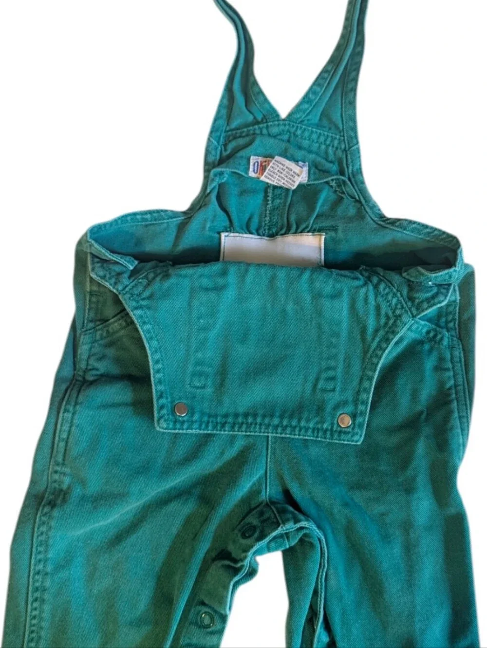 Vintage Okie‎ Dokie Teal Denim Overalls 24M Retro 90s Baby Snap Leg Romper